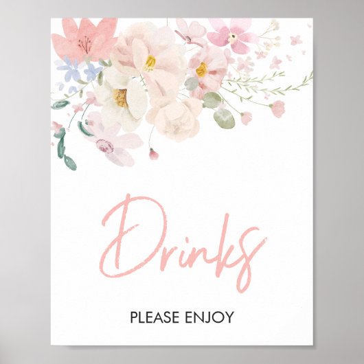 Baby in Bloom Blush Roze Bloemen Baby shower Drink Poster (Voorkant)
