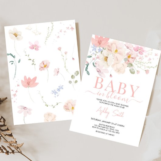 Baby in Bloom Blush Roze Bloemen Baby shower Kaart