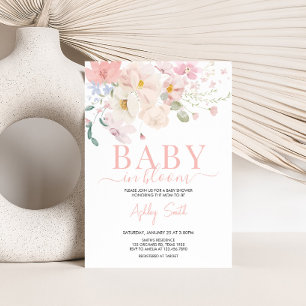 Baby in Bloom Blush Roze Bloemen Baby shower Kaart
