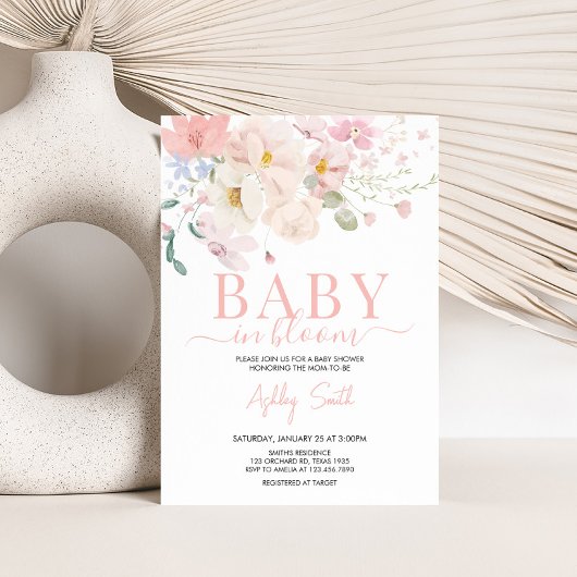 Baby in Bloom Blush Roze Bloemen Baby shower Kaart