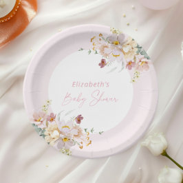Baby in Bloom Blush Roze Bloemen Baby shower Papieren Bordje