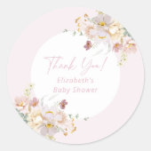 Baby in Bloom Blush Roze Bloemen Baby shower Ronde Sticker (Voorkant)