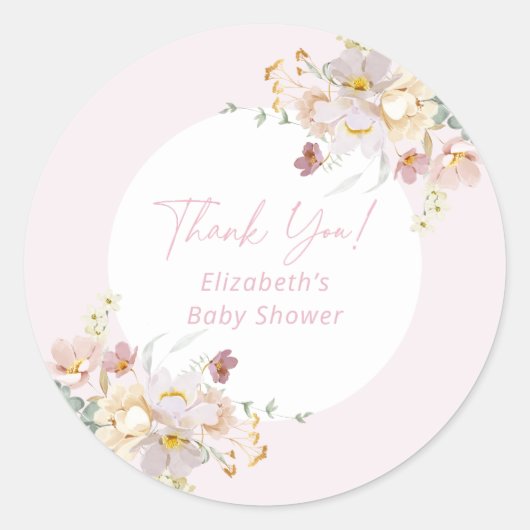 Baby in Bloom Blush Roze Bloemen Baby shower Ronde Sticker (Voorkant)