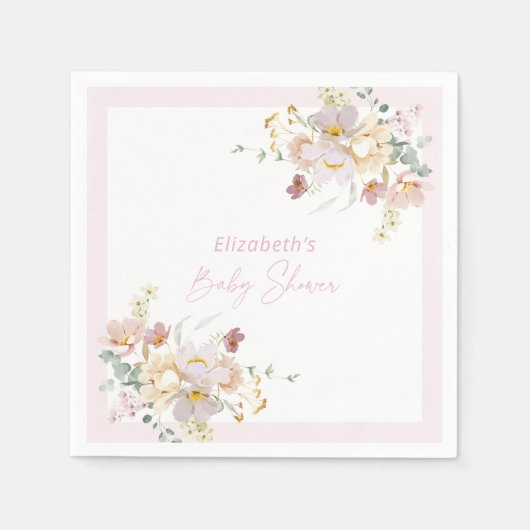 Baby in Bloom Blush Roze Bloemen Baby shower Serve Servet (Voorkant)
