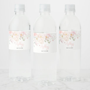 Baby in Bloom Blush Roze Bloemen Baby shower Waterfles Etiket