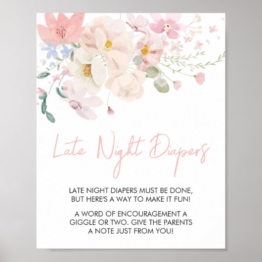 Baby in Bloom Blush Roze Bloemen Late Night Luiers Poster (Voorkant)