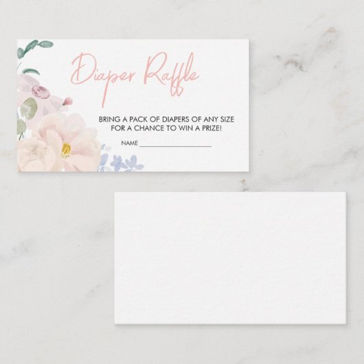 Baby in Bloom Blush Roze Bloemen Luier Raffle Informatiekaartje (Voorkant / Achterkant)