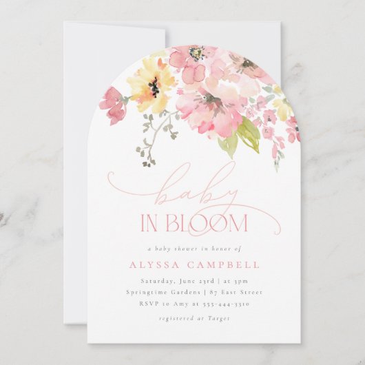 Baby in Bloom Blush Roze Bloemen Meisje Douche Boo Kaart (Voorkant)