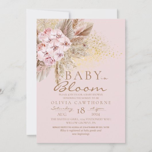 Baby in Bloom Blush Roze Boho Baby Shower  Kaart (Voorkant)