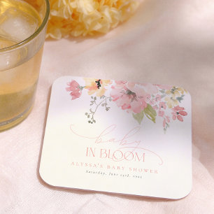 Baby in Bloom Blush Roze Boho Meisje Baby Shower Kartonnen Onderzetters