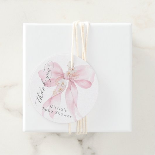 Baby in Bloom Blush roze Bow Bloemen Dank u Bedankjes Labels (In situ)
