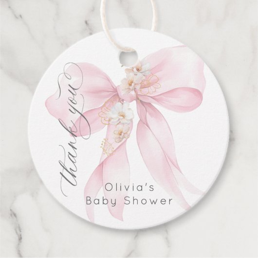 Baby in Bloom Blush roze Bow Bloemen Dank u Bedankjes Labels (Voorkant)