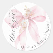 Baby in Bloom Blush roze Bow Bloemen Dank u Ronde Sticker (Voorkant)
