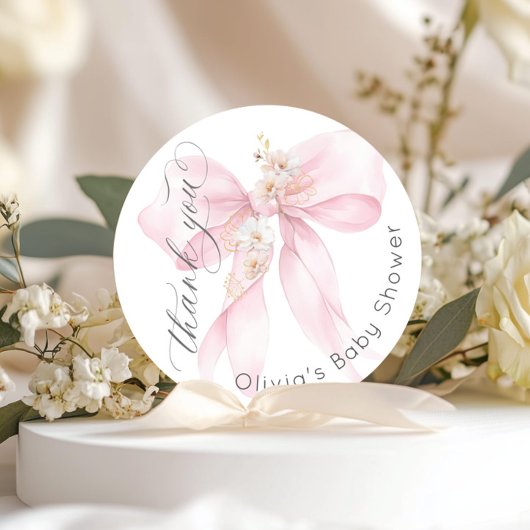 Baby in Bloom Blush roze Bow Bloemen Dank u Ronde Sticker