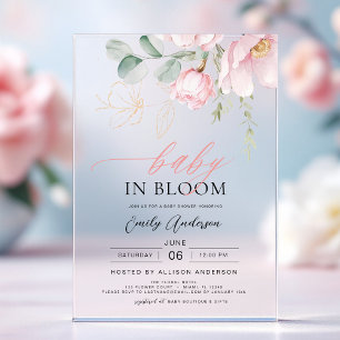 Baby in Bloom Blush Roze Douche Bloemen Meisje Acryl Uitnodigingen