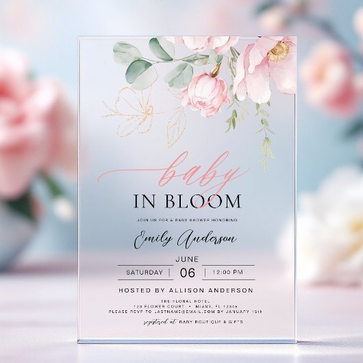Baby in Bloom Blush Roze Douche Bloemen Meisje Acryl Uitnodigingen
