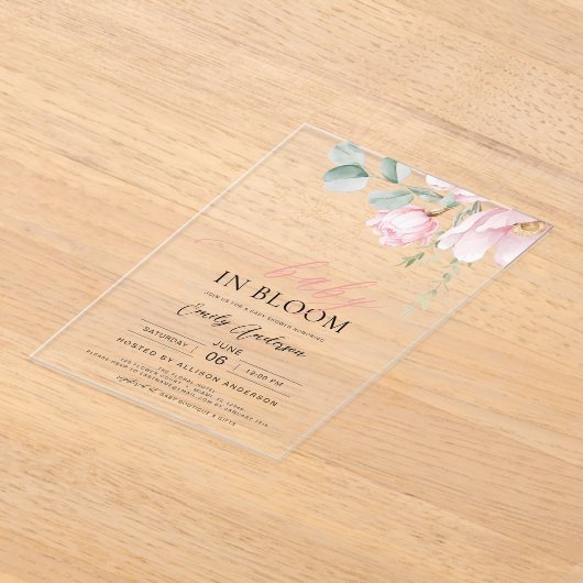 Baby in Bloom Blush Roze Douche Bloemen Meisje Acryl Uitnodigingen (Laagn)