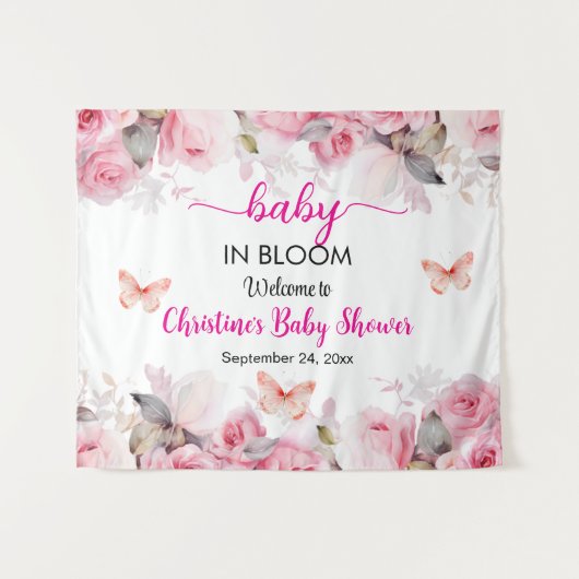 Baby in Bloom Blush Rozen Baby shower Achtergrond Wandkleed (Voorkant (horizontaal))