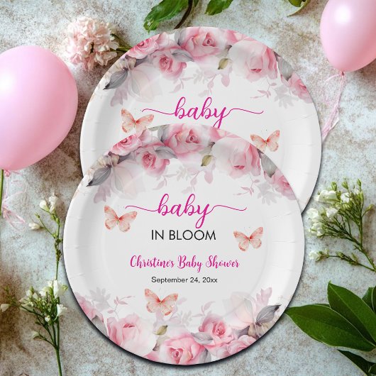 Baby in Bloom Blush Rozen Baby shower Papieren Bordje