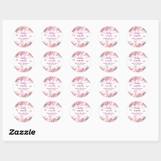 Baby in Bloom Blush Rozen Baby shower Ronde Sticker (Vel)