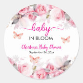 Baby in Bloom Blush Rozen Baby shower Ronde Sticker (Voorkant)