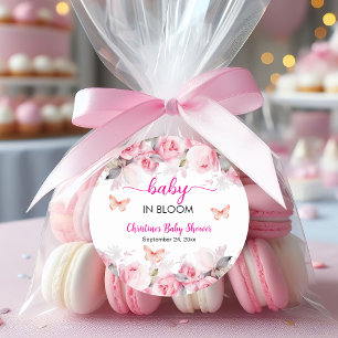 Baby in Bloom Blush Rozen Baby shower Ronde Sticker