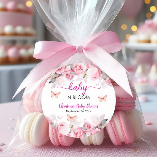 Baby in Bloom Blush Rozen Baby shower Ronde Sticker