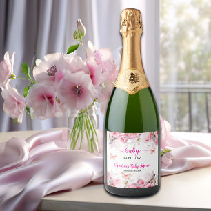 Baby in Bloom Blush Rozen Baby shower Sparkling Wijnetiket