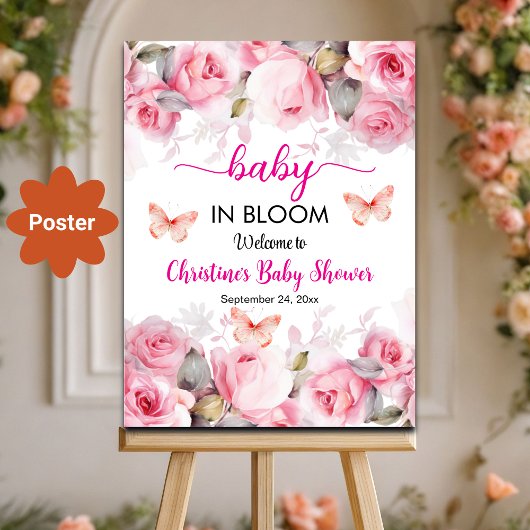 Baby in Bloom Blush Rozen Baby shower Welkom Poster