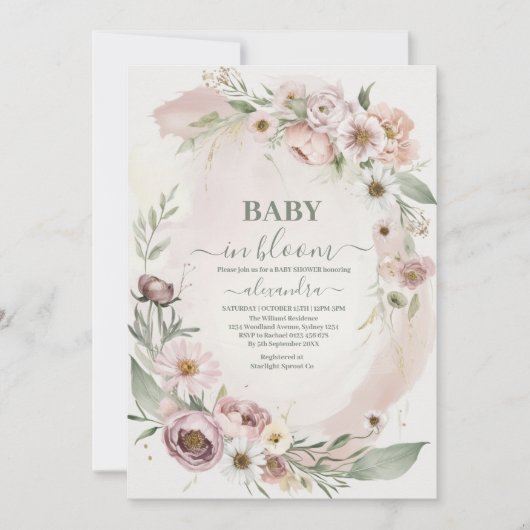 Baby in Bloom Blush Spring Floral Baby shower Kaart (Voorkant)