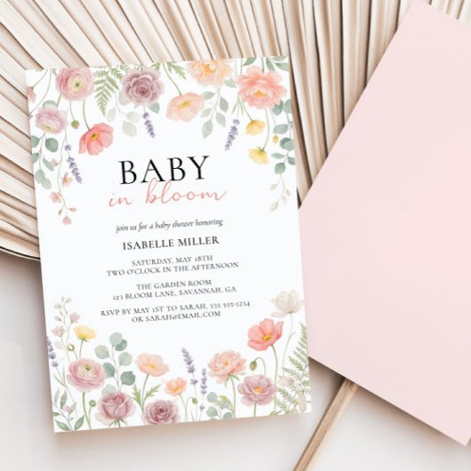 Baby In Bloom Blush & Teal Spring Floral Shower Kaart