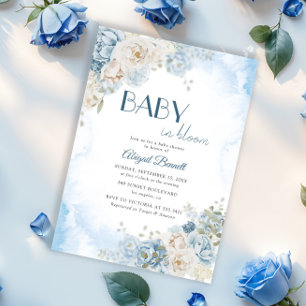 Baby in Bloom Boheems Blauw Roos Baby shower Kaart