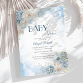 Baby in Bloom Boheems Blauw Roos Baby shower Kaart
