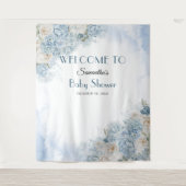 Baby in Bloom Boheems Blauw Roos Baby shower Wandkleed (Voorkant)