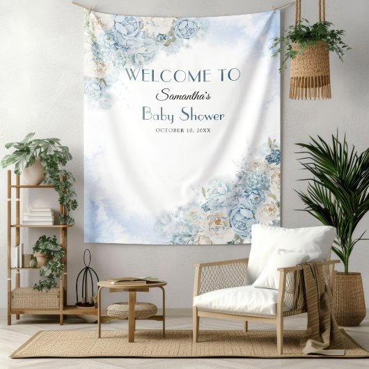 Baby in Bloom Boheems Blauw Roos Baby shower Wandkleed