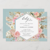 baby in bloom bohemian baby shower , uitnodiging (Voorkant / Achterkant)