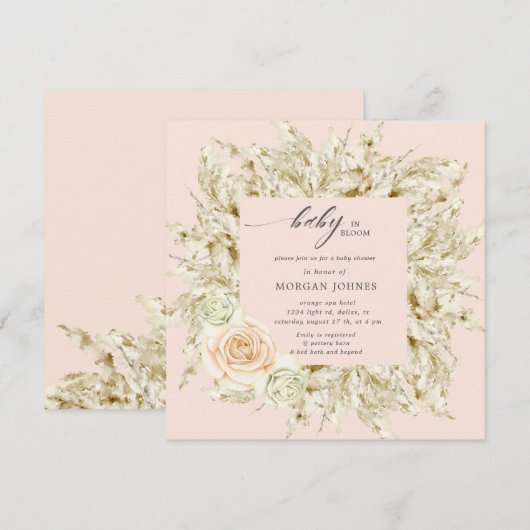 baby in bloom bohemian baby shower , uitnodiging (Voorkant / Achterkant)