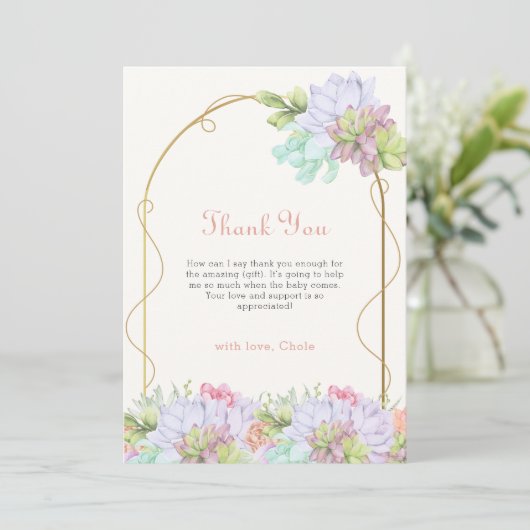 Baby in Bloom Boho Arch Cactus Baby shower Bedankkaart (Staand voorkant)