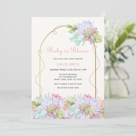 Baby in Bloom Boho Arch Cactus Baby shower Kaart (Staand voorkant)