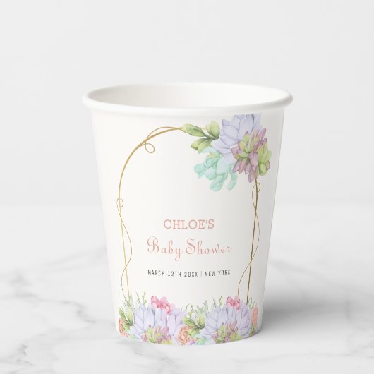 Baby in Bloom Boho Arch Cactus Baby shower Papieren Bekers (Achterkant)