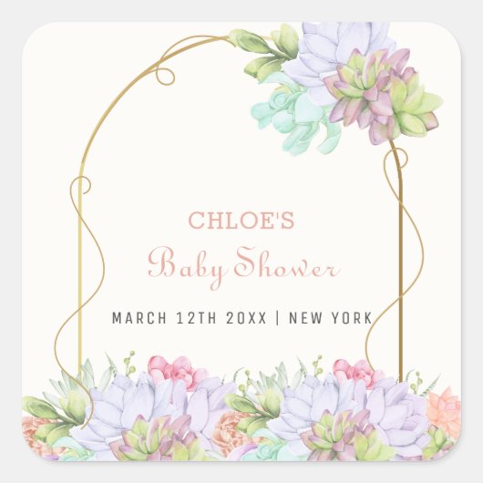 Baby in Bloom Boho Arch Cactus Baby shower Vierkante Sticker (Voorkant)