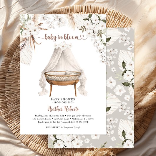 Baby in Bloom Boho Baby shower Nodig Pampas Flora  Kaart