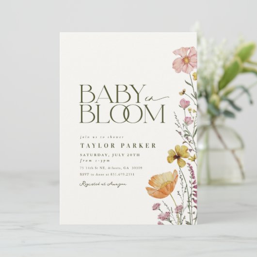 Baby in Bloom Boho Baby shower Uitnodiging (Staand voorkant)