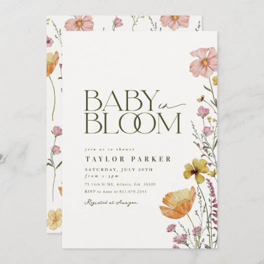 Baby in Bloom Boho Baby shower Uitnodiging (Voorkant / Achterkant)