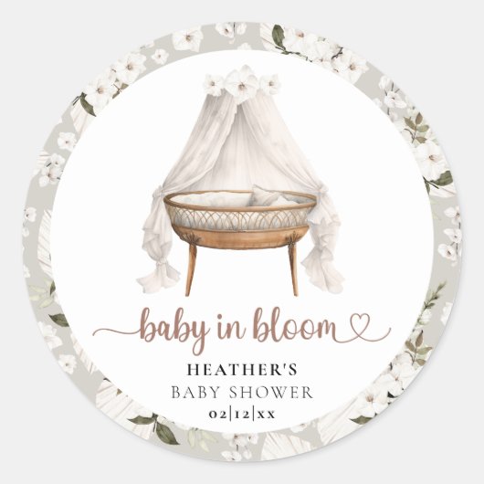 Baby in Bloom Boho Bloemen Baby Shower Sticker (Voorkant)