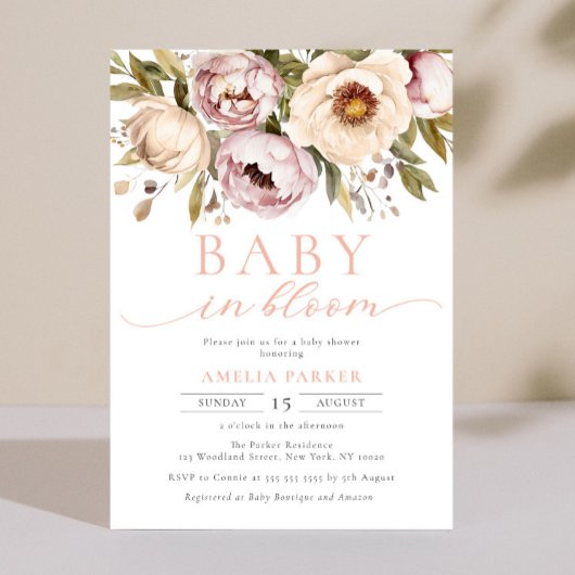 Baby In Bloom Boho Bloemen Pioenrozen Meisje Baby  Kaart