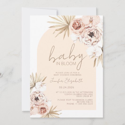 Baby in Bloom Boho Bohemian Baby shower Kaart (Voorkant)
