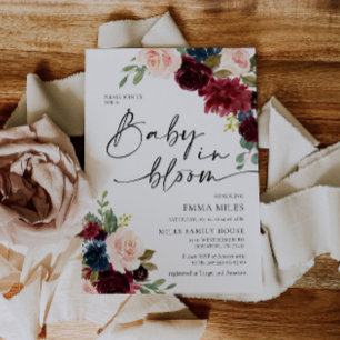 Baby in Bloom Boho Bourgondië Blush Baby shower Kaart