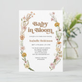 Baby in Bloom Boho Chic Bloemenroze Baby shower Kaart (Staand voorkant)