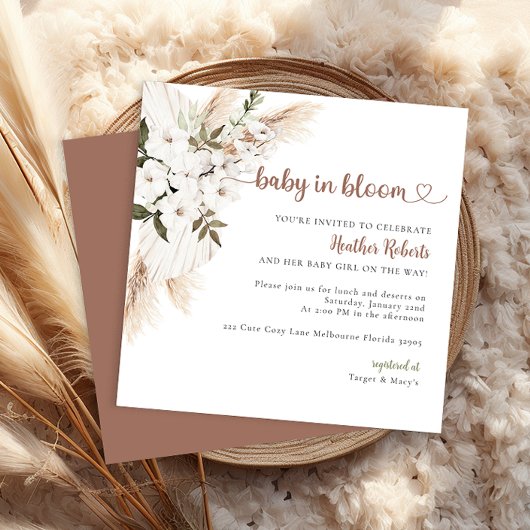 Baby in Bloom Boho Chic Floral Baby shower Uitnodi Kaart